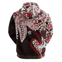 Monstera Plumeria Flowers Red Zip Hoodie Polynesian Pattern LT01 - Polynesian Pride