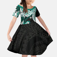Monstera Plumeria Flowers Teal Family Matching Long Sleeve Bodycon Dress and Hawaiian Shirt Polynesian Pattern