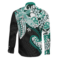 Monstera Plumeria Flowers Teal Family Matching Off Shoulder Maxi Dress and Hawaiian Shirt Polynesian Pattern LT01 - Polynesian Pride