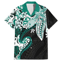 Monstera Plumeria Flowers Teal Family Matching Off Shoulder Short Dress and Hawaiian Shirt Polynesian Pattern LT01 Dad's Shirt - Short Sleeve Teal - Polynesian Pride