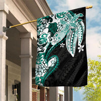 Monstera Plumeria Flowers Teal Garden Flag Polynesian Pattern LT01 House Flag Teal - Polynesian Pride