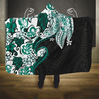Monstera Plumeria Flowers Teal Hooded Blanket Polynesian Pattern LT01 - Polynesian Pride
