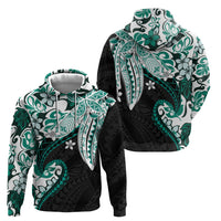 Monstera Plumeria Flowers Teal Hoodie Polynesian Pattern LT01 - Polynesian Pride
