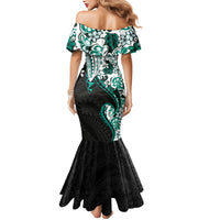 Monstera Plumeria Flowers Teal Mermaid Dress Polynesian Pattern LT01 - Polynesian Pride