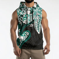 Monstera Plumeria Flowers Teal Sleeveless Hoodie Polynesian Pattern LT01 - Polynesian Pride