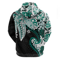 Monstera Plumeria Flowers Teal Zip Hoodie Polynesian Pattern LT01 - Polynesian Pride