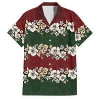 Hawaiian Hibiscus Christmas Color Family Matching Off The Shoulder Long Sleeve Dress and Hawaiian Shirt Unique