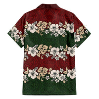 Hawaiian Hibiscus Christmas Color Family Matching Off The Shoulder Long Sleeve Dress and Hawaiian Shirt Unique