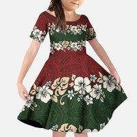 Hawaiian Hibiscus Christmas Color Family Matching Tank Maxi Dress and Hawaiian Shirt Unique LT01 Daughter's Dress Red - Polynesian Pride