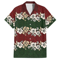 Hawaiian Hibiscus Christmas Color Family Matching Tank Maxi Dress and Hawaiian Shirt Unique LT01 Dad's Shirt - Short Sleeve Red - Polynesian Pride