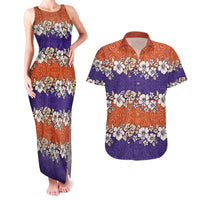 Hawaiian Hibiscus Couples Matching Tank Maxi Dress and Hawaiian Shirt Orange and Purple Unique