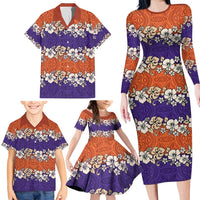 Hawaiian Hibiscus Family Matching Long Sleeve Bodycon Dress and Hawaiian Shirt Orange and Purple Unique LT01 - Polynesian Pride