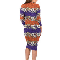 Hawaiian Hibiscus Family Matching Long Sleeve Bodycon Dress and Hawaiian Shirt Orange and Purple Unique LT01 - Polynesian Pride