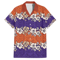 Hawaiian Hibiscus Family Matching Off Shoulder Short Dress and Hawaiian Shirt Orange and Purple Unique LT01 Dad's Shirt - Short Sleeve Orange - Polynesian Pride