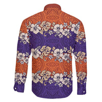 Hawaiian Hibiscus Family Matching Puletasi and Hawaiian Shirt Orange and Purple Unique