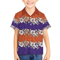 Hawaiian Hibiscus Family Matching Puletasi and Hawaiian Shirt Orange and Purple Unique