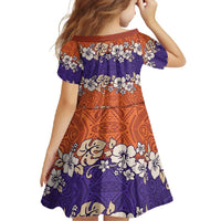 Hawaiian Hibiscus Family Matching Short Sleeve Bodycon Dress and Hawaiian Shirt Orange and Purple Unique LT01 - Polynesian Pride