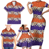 Hawaiian Hibiscus Family Matching Short Sleeve Bodycon Dress and Hawaiian Shirt Orange and Purple Unique LT01 - Polynesian Pride