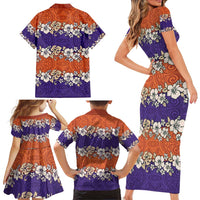 Hawaiian Hibiscus Family Matching Short Sleeve Bodycon Dress and Hawaiian Shirt Orange and Purple Unique LT01 - Polynesian Pride