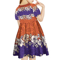 Hawaiian Hibiscus Kid Short Sleeve Dress Orange and Purple Unique