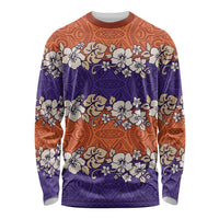 Hawaiian Hibiscus Long Sleeve Shirt Orange and Purple Unique LT01 Unisex Orange - Polynesian Pride