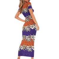 Hawaiian Hibiscus Short Sleeve Bodycon Dress Orange and Purple Unique
