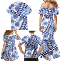 Hawaii Quilt Family Matching Mermaid Dress and Hawaiian Shirt Kakau Polynesian Pattern Blue Version LT01 - Polynesian Pride