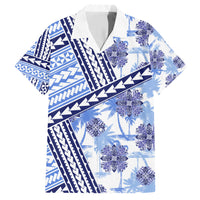 Hawaii Quilt Family Matching Short Sleeve Bodycon Dress and Hawaiian Shirt Kakau Polynesian Pattern Blue Version LT01 Dad's Shirt - Short Sleeve Blue - Polynesian Pride