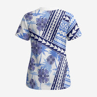 Hawaii Quilt Scrub Top Kakau Polynesian Pattern Blue Version - Polynesian Pride