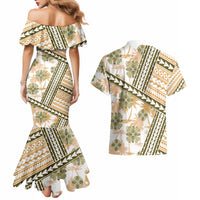 Hawaii Quilt Couples Matching Mermaid Dress and Hawaiian Shirt Kakau Polynesian Pattern Gold Version LT01 - Polynesian Pride