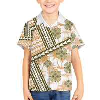 Hawaii Quilt Family Matching Off Shoulder Short Dress and Hawaiian Shirt Kakau Polynesian Pattern Gold Version LT01 Son's Shirt Gold - Polynesian Pride