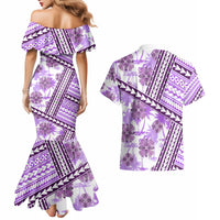 Hawaii Quilt Couples Matching Mermaid Dress and Hawaiian Shirt Kakau Polynesian Pattern Lilac Version LT01 - Polynesian Pride