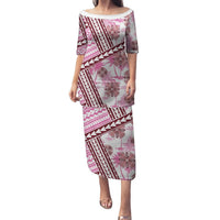 Hawaii Quilt Puletasi Kakau Polynesian Pattern Mauve Pink Version LT01 Long Dress Pink - Polynesian Pride