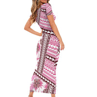 Hawaii Quilt Short Sleeve Bodycon Dress Kakau Polynesian Pattern Mauve Pink Version LT01 - Polynesian Pride