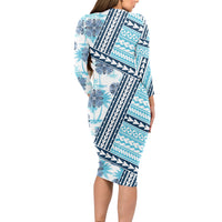 Hawaii Quilt Long Sleeve Bodycon Dress Kakau Polynesian Pattern Sky Blue Version LT01 - Polynesian Pride