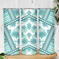 Hawaii Quilt Skinny Tumbler Kakau Polynesian Pattern Teal Version