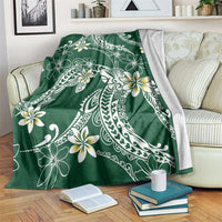 Polynesian Hawaiian Plumeria Tribal Pattern Blanket Green Version