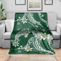 Polynesian Hawaiian Plumeria Tribal Pattern Blanket Green Version