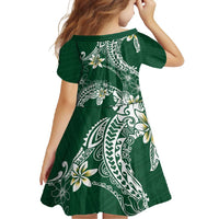 Polynesian Hawaiian Plumeria Tribal Pattern Family Matching Mermaid Dress and Hawaiian Shirt Green Version
