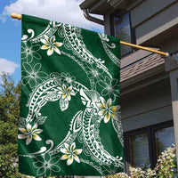 Polynesian Hawaiian Plumeria Tribal Pattern Garden Flag Green Version
