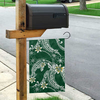 Polynesian Hawaiian Plumeria Tribal Pattern Garden Flag Green Version
