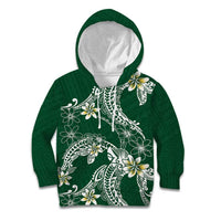 Polynesian Hawaiian Plumeria Tribal Pattern Kid Hoodie Green Version