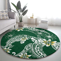 Polynesian Hawaiian Plumeria Tribal Pattern Round Carpet Green Version