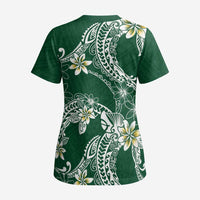 Polynesian Hawaiian Plumeria Tribal Pattern Scrub Top Green Version - Polynesian Pride