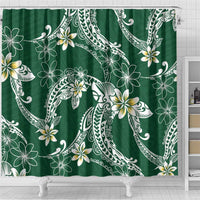 Polynesian Hawaiian Plumeria Tribal Pattern Shower Curtain Green Version
