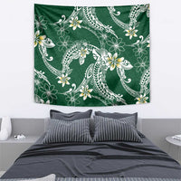 Polynesian Hawaiian Plumeria Tribal Pattern Tapestry Green Version