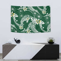 Polynesian Hawaiian Plumeria Tribal Pattern Tapestry Green Version