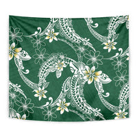 Polynesian Hawaiian Plumeria Tribal Pattern Tapestry Green Version