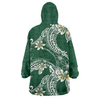 Polynesian Hawaiian Plumeria Tribal Pattern Wearable Blanket Hoodie Green Version