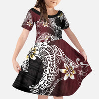 Polynesian Hawaiian Plumeria Tribal Pattern Family Matching Puletasi and Hawaiian Shirt Special Wine Red Version LT01 Daughter's Dress Red - Polynesian Pride